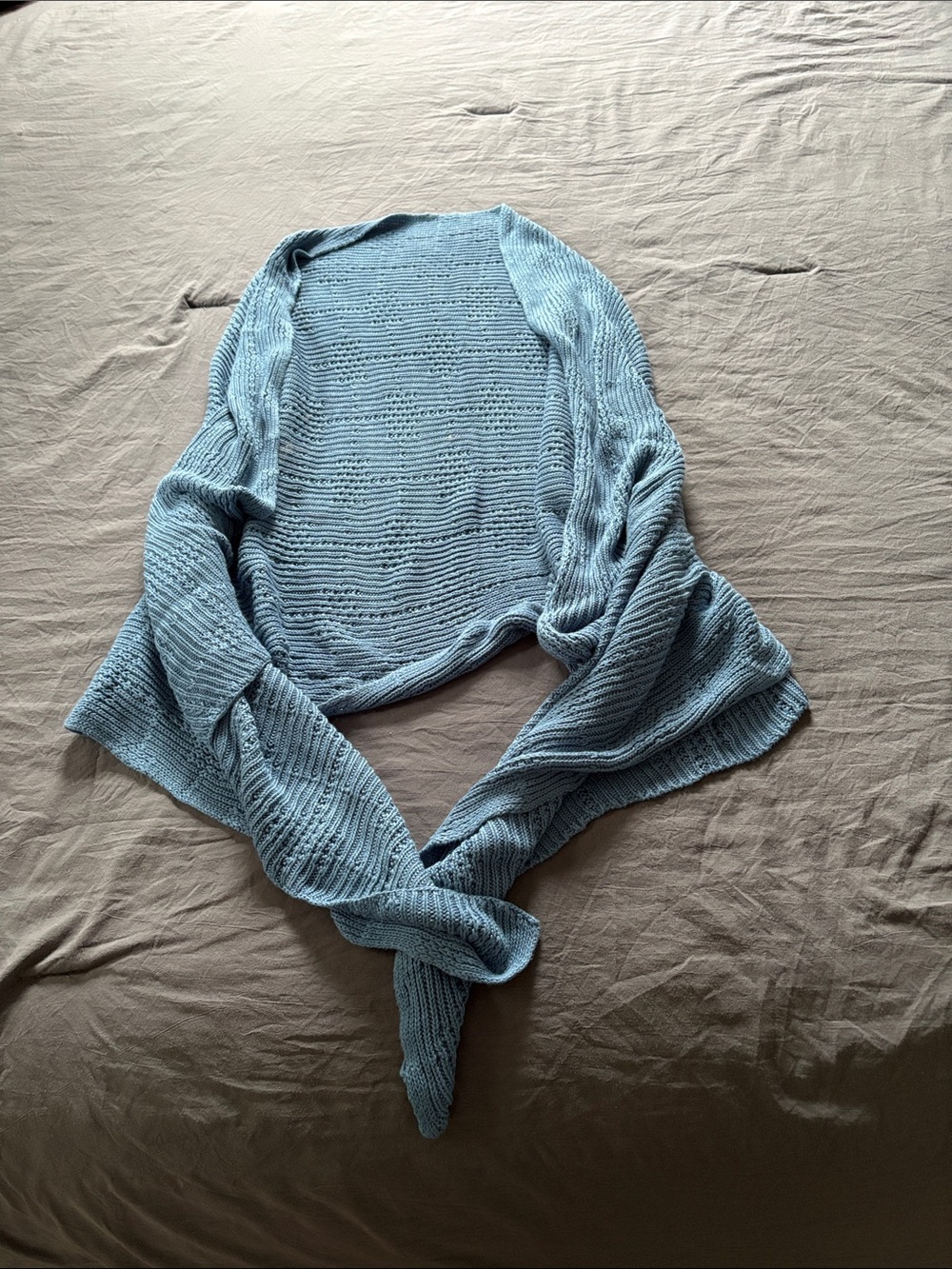 Light Blue Open-Front Knit Women's Sweater Shawl